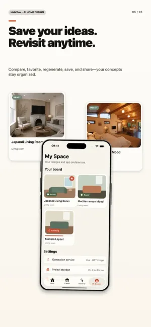 HabiVue My Space with saved design concepts
